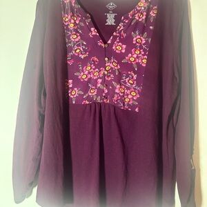 St John’s Bay XXL Maroon Tunic With Floral Front Peasant style